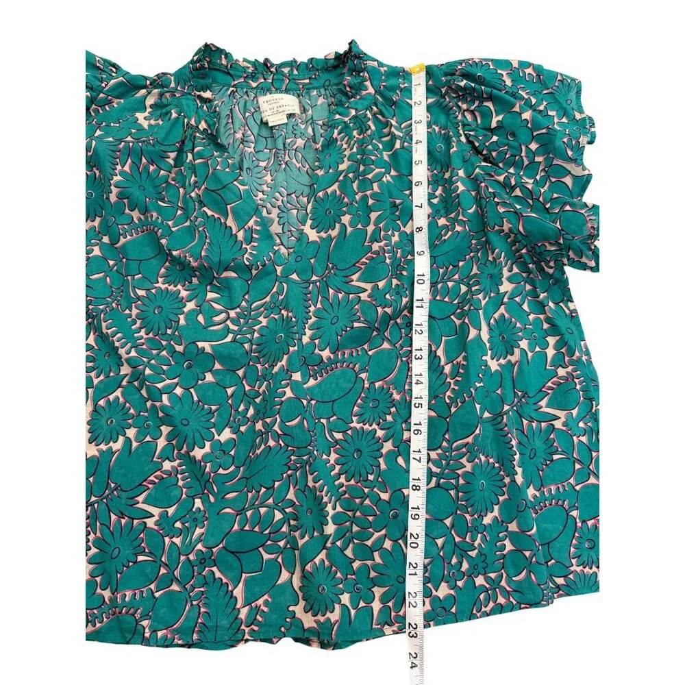 Birds of Paradis by Trovata Clover Top Thicket Blue Teal Cotton Womens Size M - Picture 7 of 9